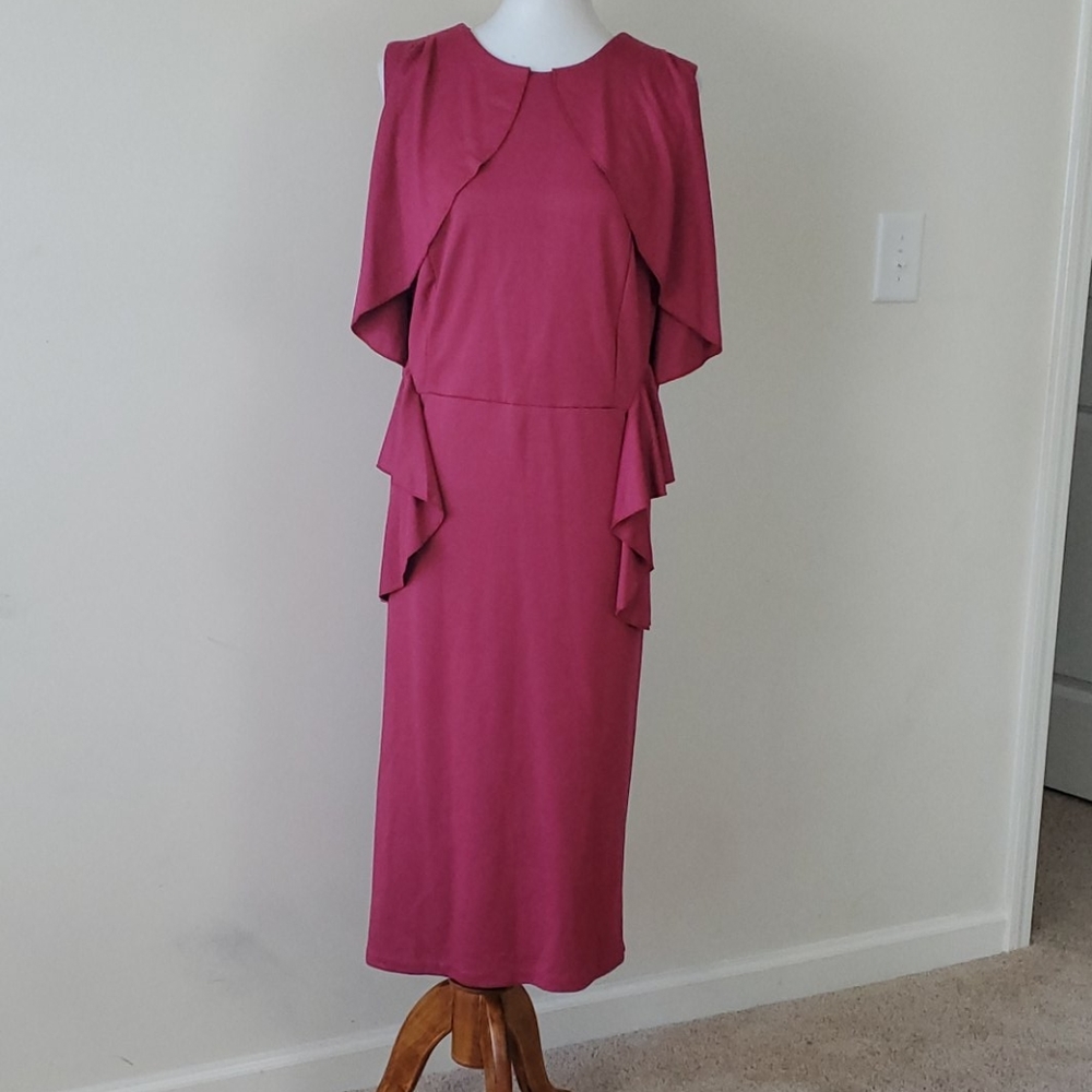 Eloquii dark pink  ruffled front dress size 18